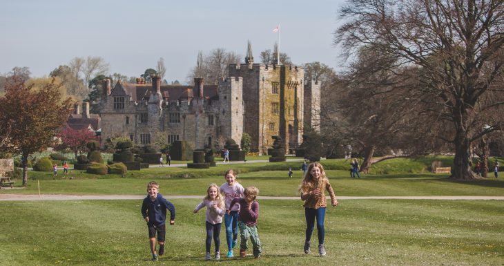 Hever Castle with children running