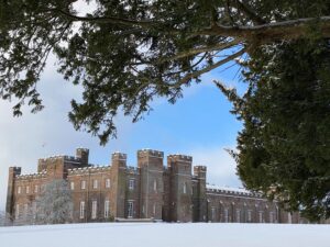 Snow on Scone Palace in Perth
