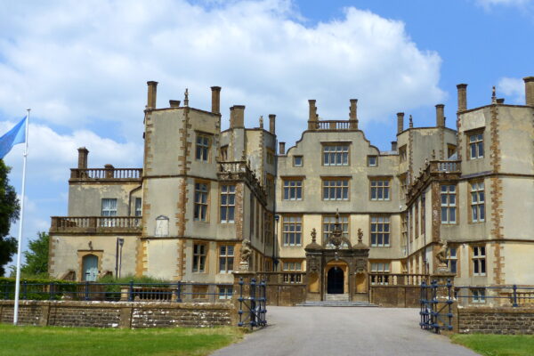 Sherborne Castle – front of castle painted green 2021